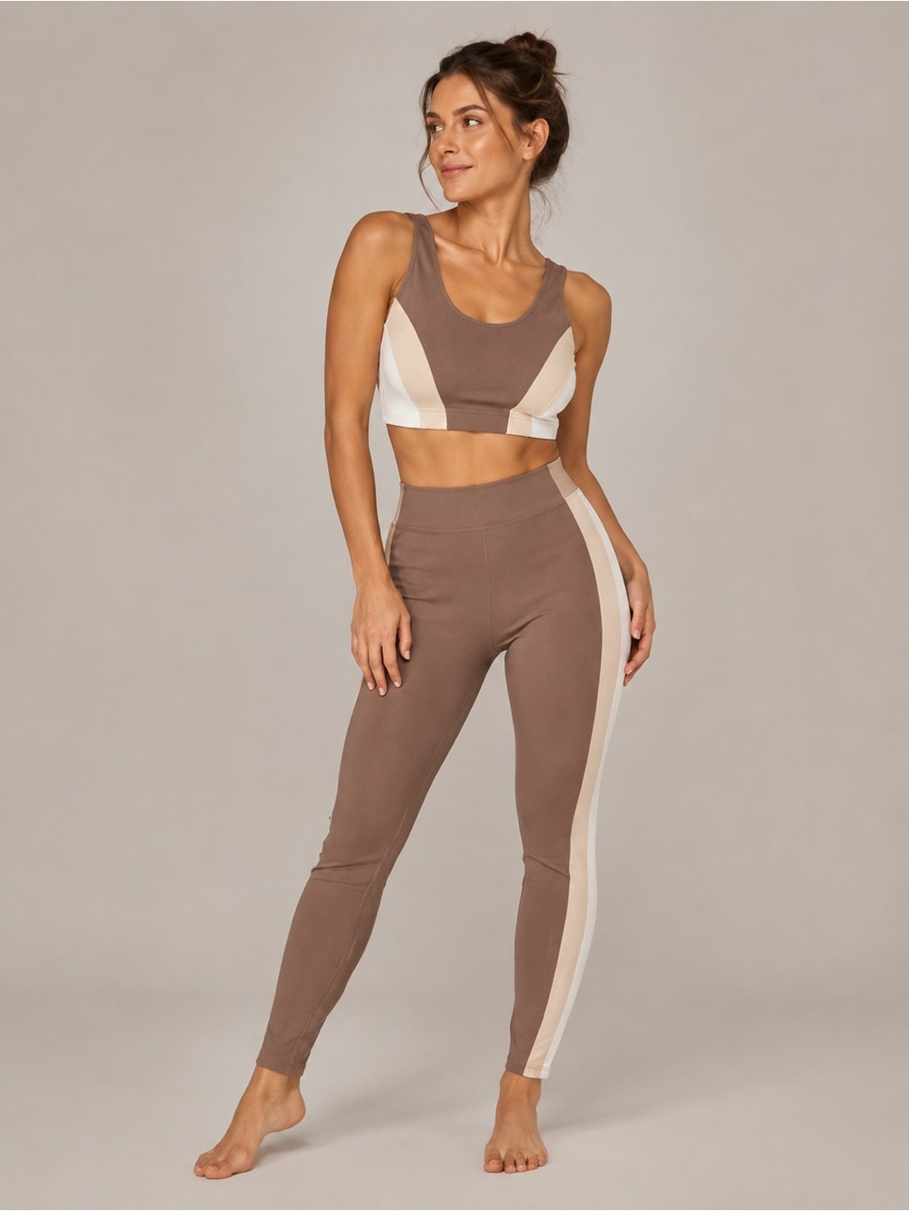 Women’s Brown Colorblock Sports Bra and Legging Set